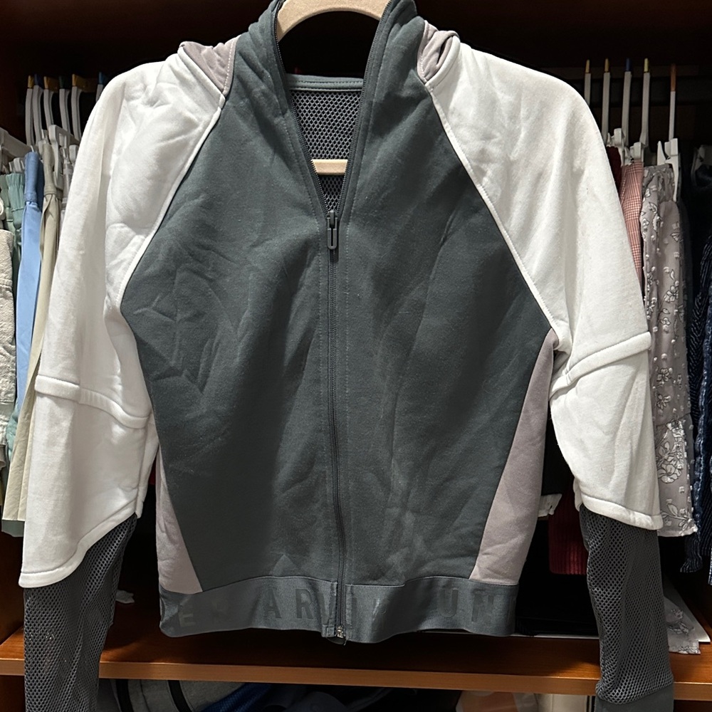 Gray and White Zip-Up Jacket